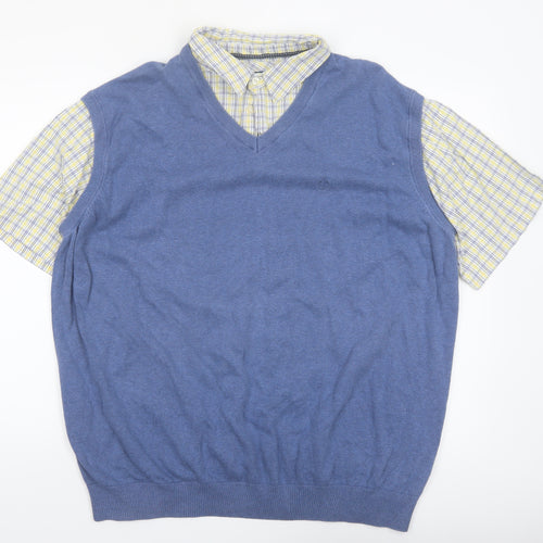 Lincoln Men's Blue 2XL Cotton V-Neck Sleeveless Jumper Vest