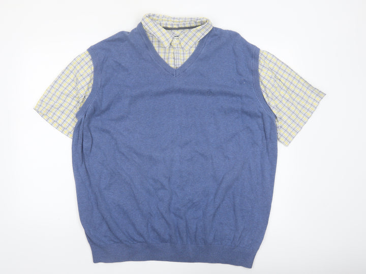 Lincoln Men's Blue 2XL Cotton V-Neck Sleeveless Jumper Vest