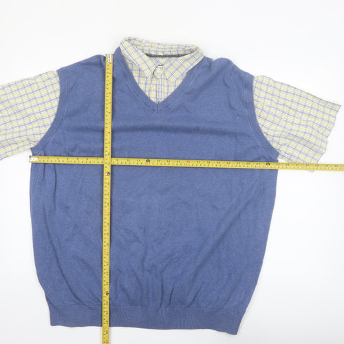 Lincoln Men's Blue 2XL Cotton V-Neck Sleeveless Jumper Vest
