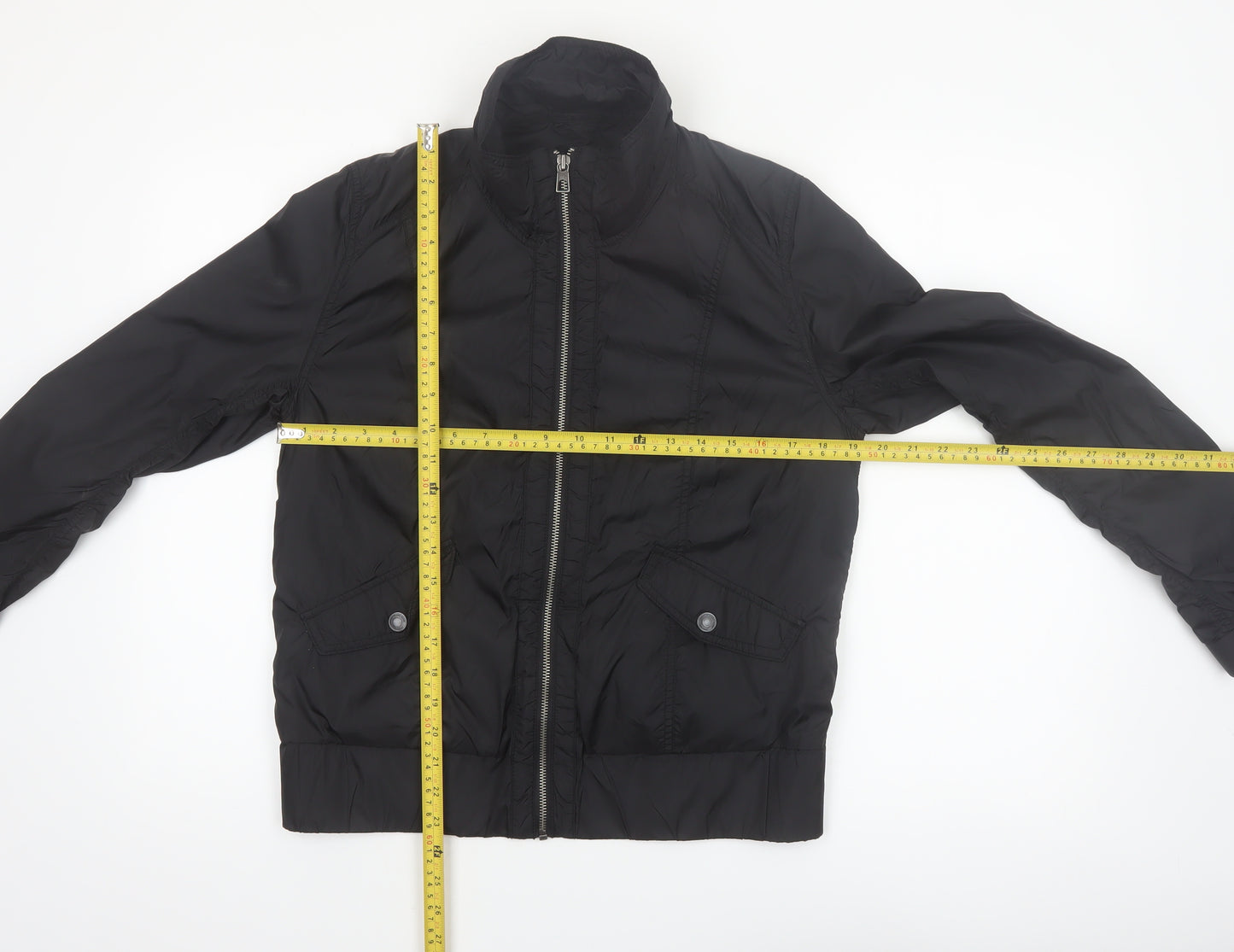 H&M L.O.G.G. Women's Black Bomber Jacket Size 12 Full Zip Casual