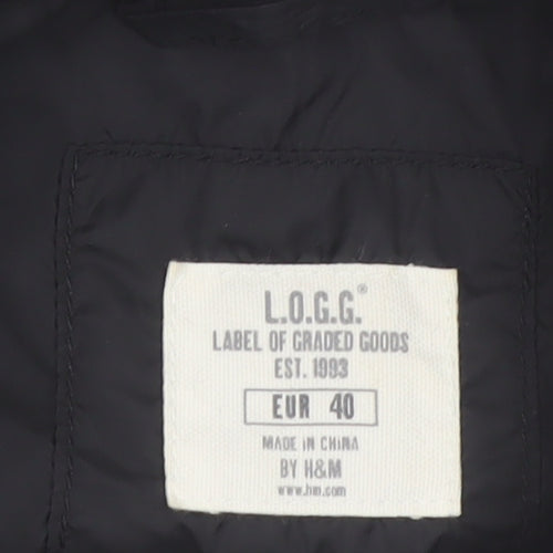 H&M L.O.G.G. Women's Black Bomber Jacket Size 12 Full Zip Casual