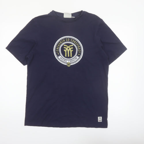 Fenchurch Men's Navy Blue Graphic Print Cotton T-Shirt Size M