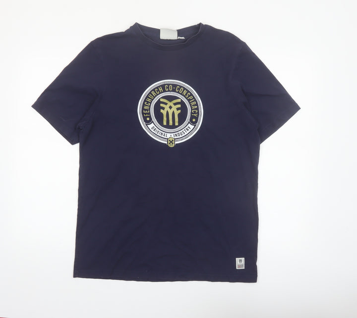 Fenchurch Men's Navy Blue Graphic Print Cotton T-Shirt Size M