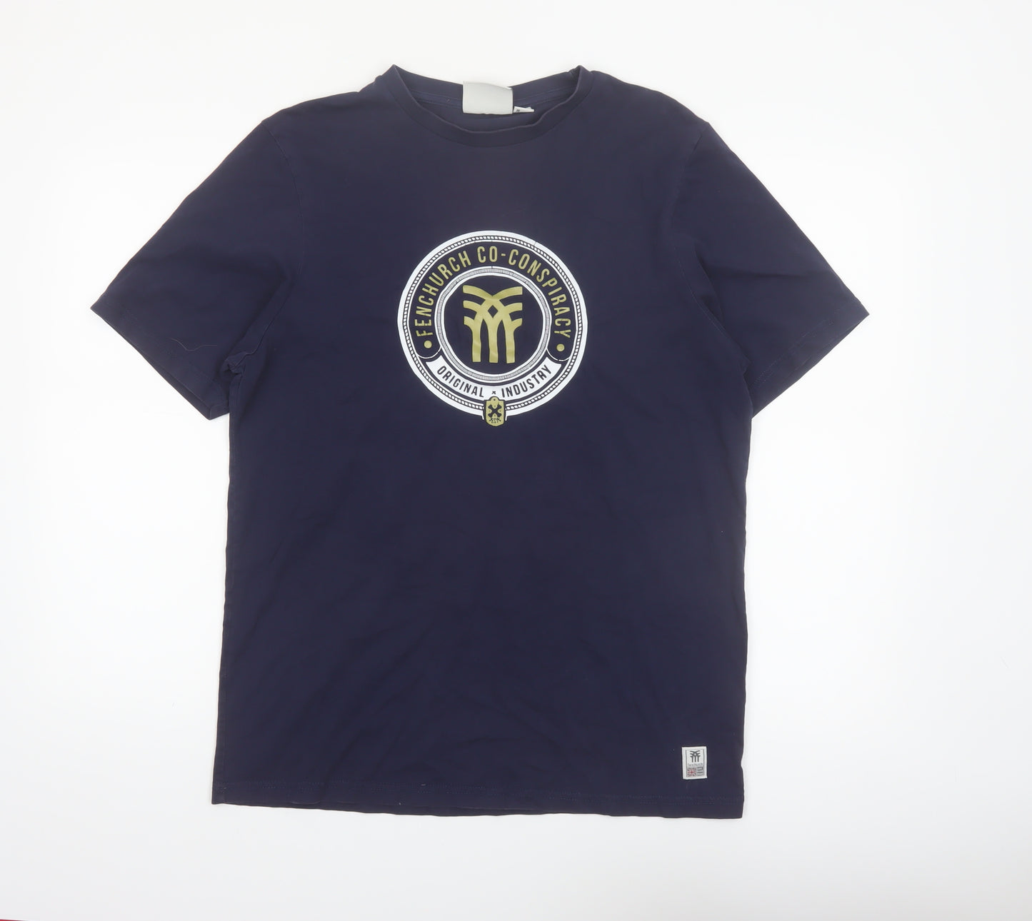 Fenchurch Men's Navy Blue Graphic Print Cotton T-Shirt Size M