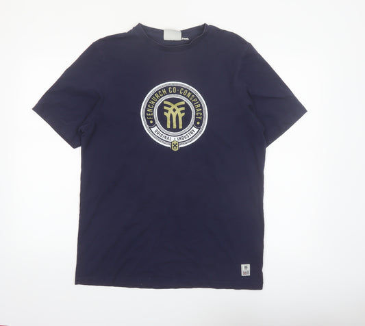 Fenchurch Men's Navy Blue Graphic Print Cotton T-Shirt Size M