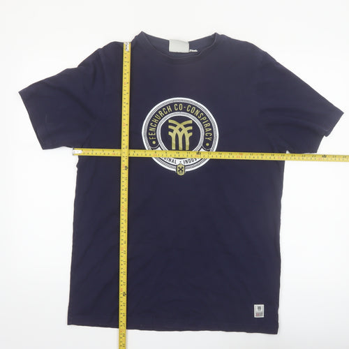 Fenchurch Men's Navy Blue Graphic Print Cotton T-Shirt Size M