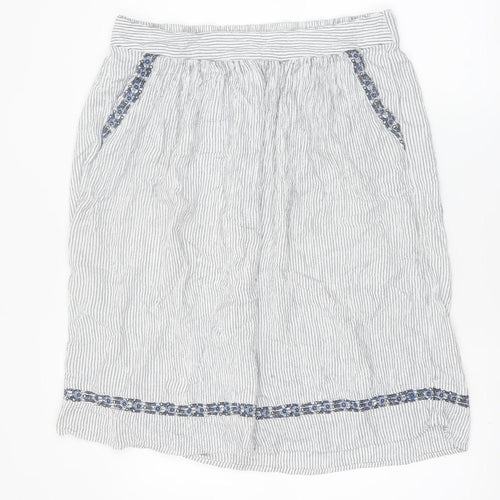 Marks and Spencer Women White Striped A-Line Knee Length Skirt Size 14