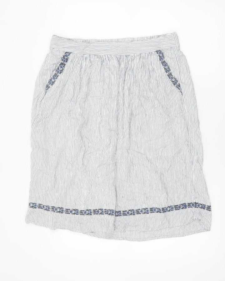 Marks and Spencer Women White Striped A-Line Knee Length Skirt Size 14