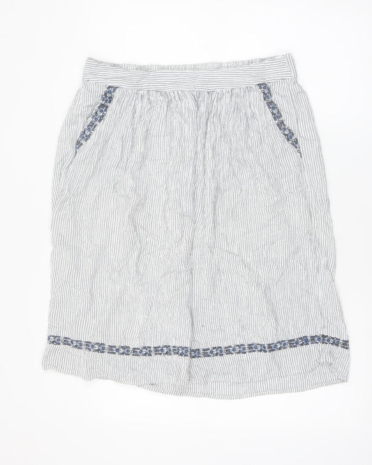 Marks and Spencer Women White Striped A-Line Knee Length Skirt Size 14