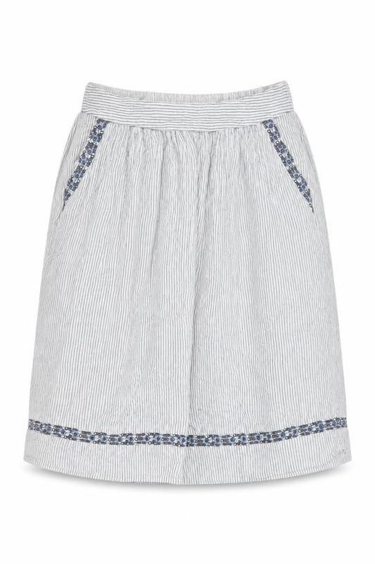 Front view of Marks & Spencer Women White Striped A-Line Knee Length Skirt, size 14