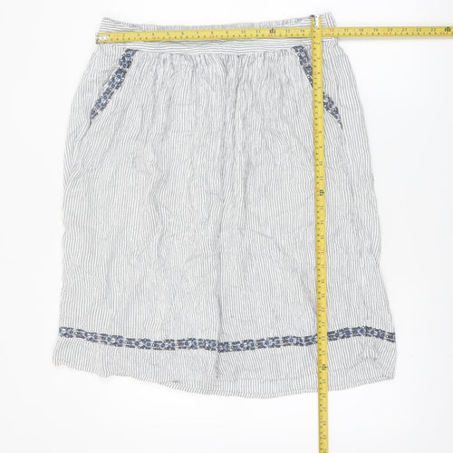 Marks and Spencer Women White Striped A-Line Knee Length Skirt Size 14