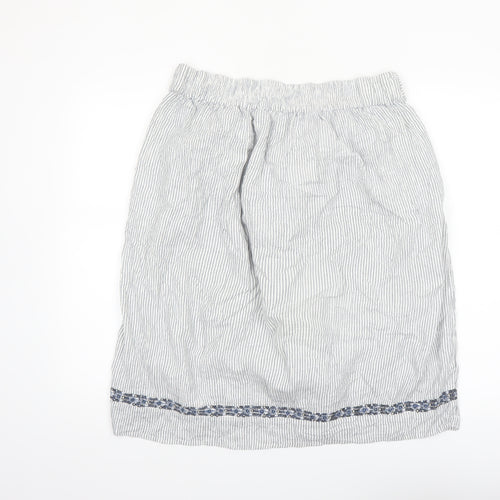 Marks and Spencer Women White Striped A-Line Knee Length Skirt Size 14