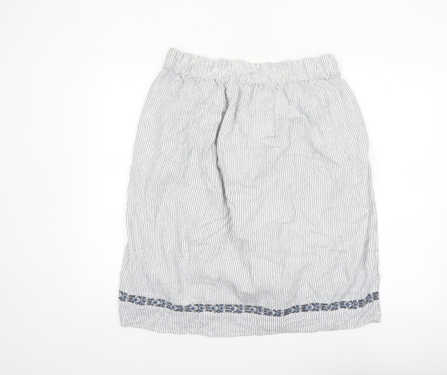 Marks and Spencer Women White Striped A-Line Knee Length Skirt Size 14