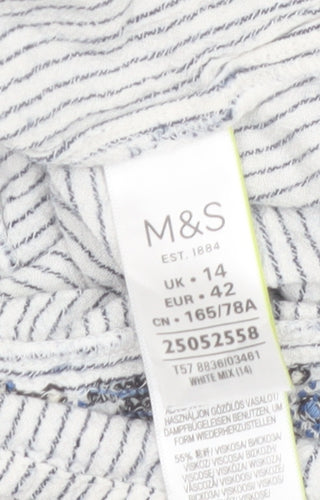 Marks and Spencer Women White Striped A-Line Knee Length Skirt Size 14