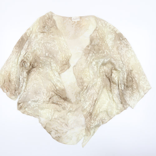 Adini Women’s Beige Silk Kimono Style 3/4 Sleeve Sheer Blouse M