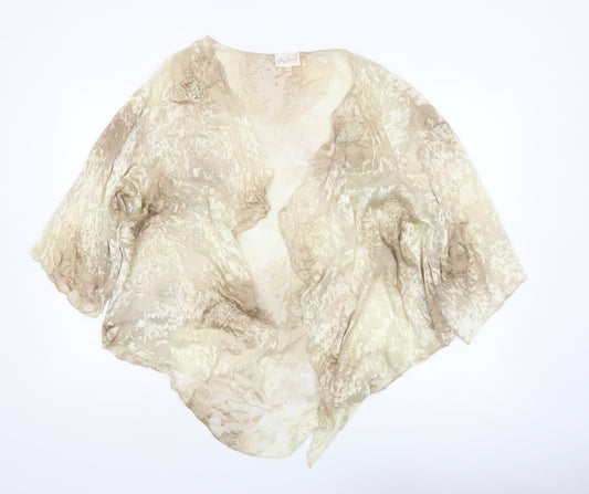 Adini Women’s Beige Silk Kimono Style 3/4 Sleeve Sheer Blouse M