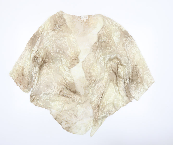 Adini Women’s Beige Silk Kimono Style 3/4 Sleeve Sheer Blouse M
