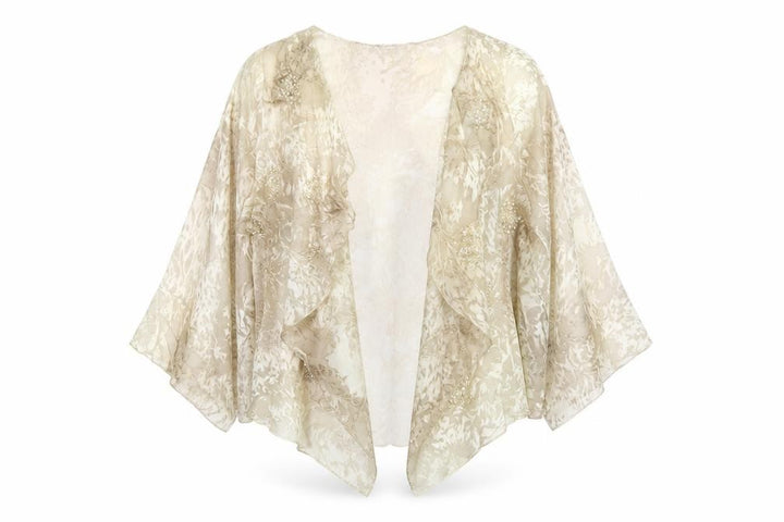 Adini Women’s Beige Silk Kimono Style 3/4 Sleeve Sheer Blouse M