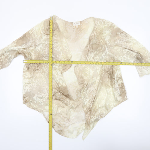 Adini Women’s Beige Silk Kimono Style 3/4 Sleeve Sheer Blouse M