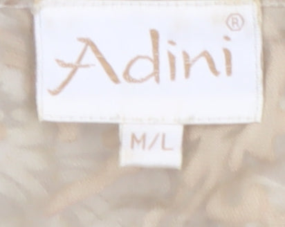 Adini Women’s Beige Silk Kimono Style 3/4 Sleeve Sheer Blouse M