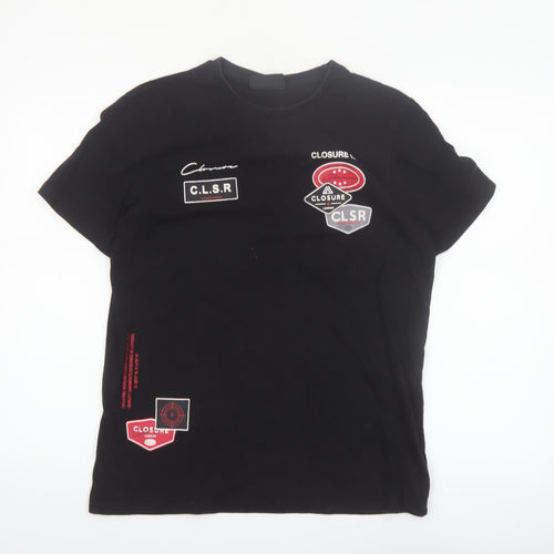 Closure London Men’s Black Graphic Logo T-Shirt Size M Cotton Crew Neck
