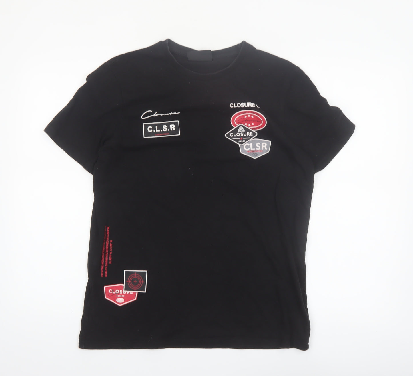 Closure London Men’s Black Graphic Logo T-Shirt Size M Cotton Crew Neck