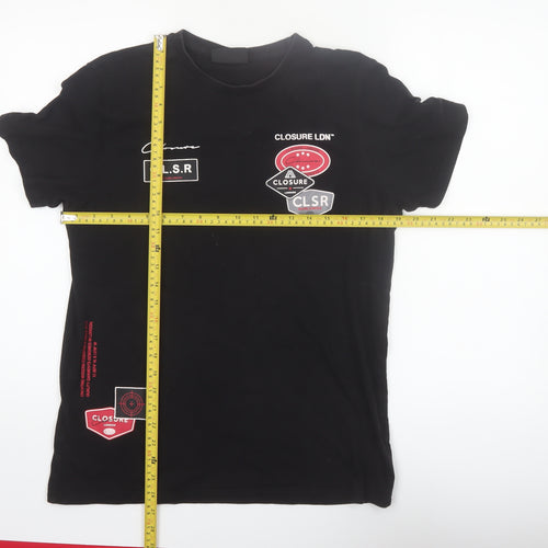Closure London Men’s Black Graphic Logo T-Shirt Size M Cotton Crew Neck
