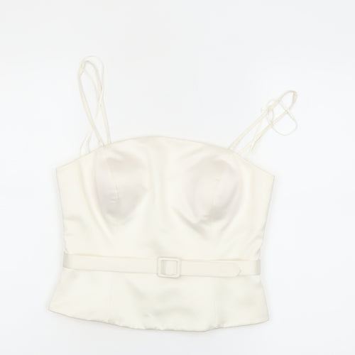 Ronald Joyce Women Ivory Satin Camisole Sweetheart Blouse UK 12