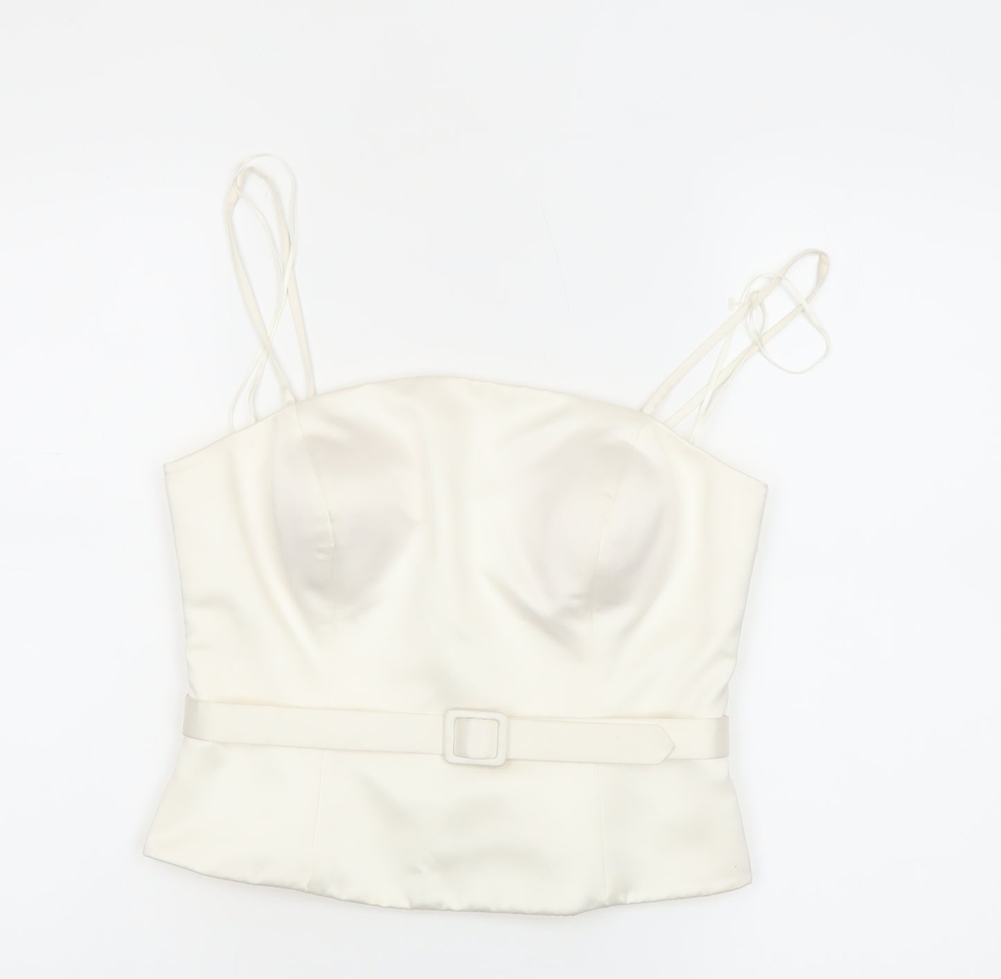 Ronald Joyce Women Ivory Satin Camisole Sweetheart Blouse UK 12