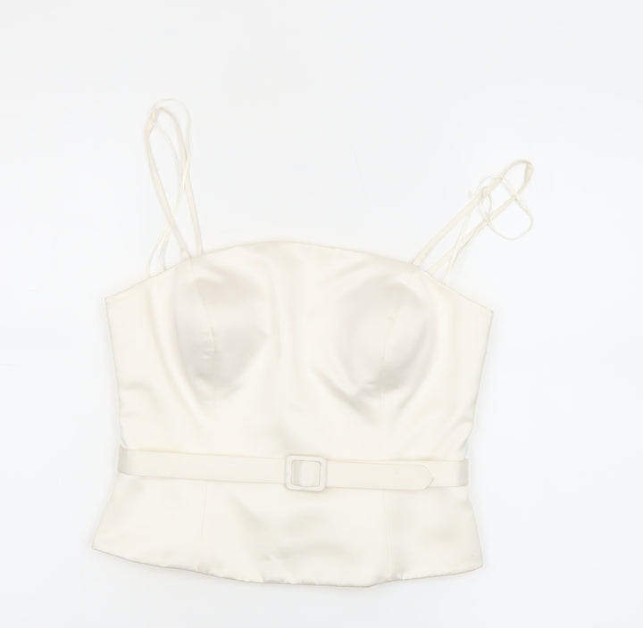 Ronald Joyce Women Ivory Satin Camisole Sweetheart Blouse UK 12