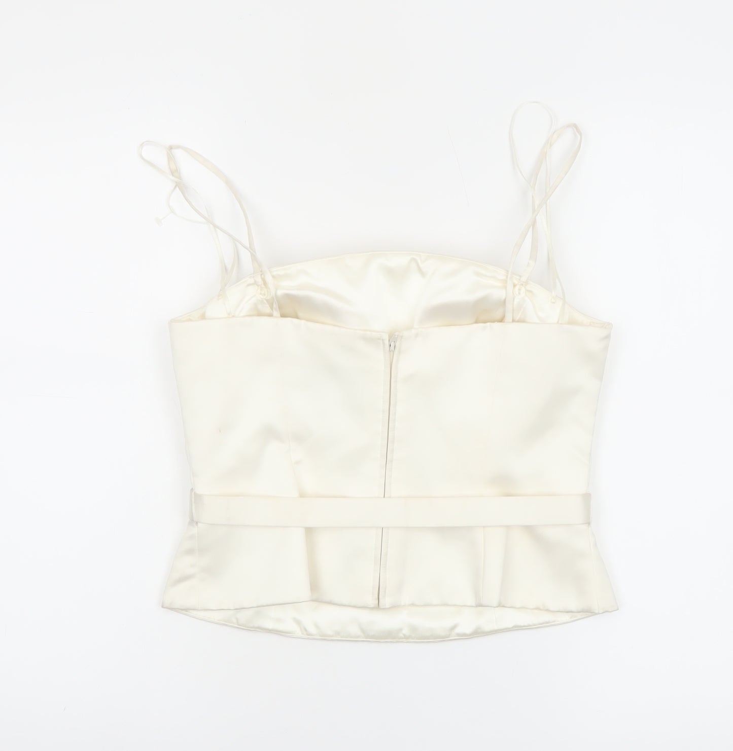 Ronald Joyce Women Ivory Satin Camisole Sweetheart Blouse UK 12