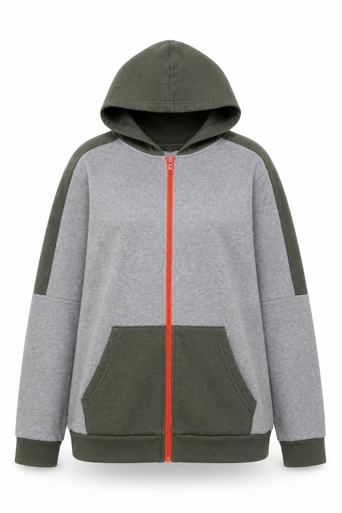 Champion Womens Grey Green Full Zip Hoodie XL 16-18 Casual Cotton Blend