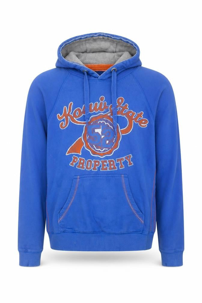 Front view of Burton Men's Blue Pullover Hoodie M Graphic Print Cotton