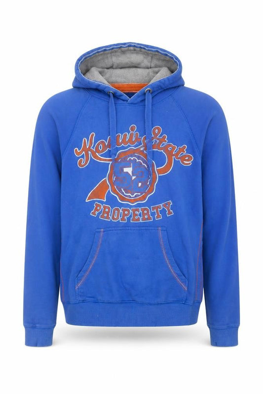 Front view of Burton Men's Blue Pullover Hoodie M Graphic Print Cotton