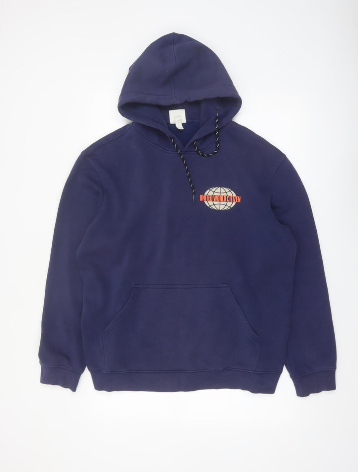 H&M Men Blue Pullover Hoodie M United World Citizen Logo