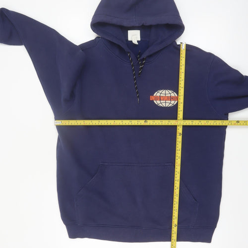 H&M Men Blue Pullover Hoodie M United World Citizen Logo