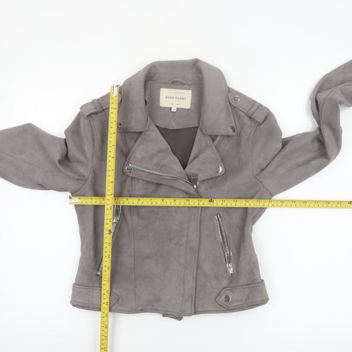 River Island Women's Grey Suede Biker Jacket Size 10 Slim Fit