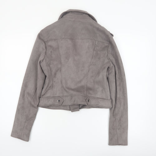 River Island Women's Grey Suede Biker Jacket Size 10 Slim Fit