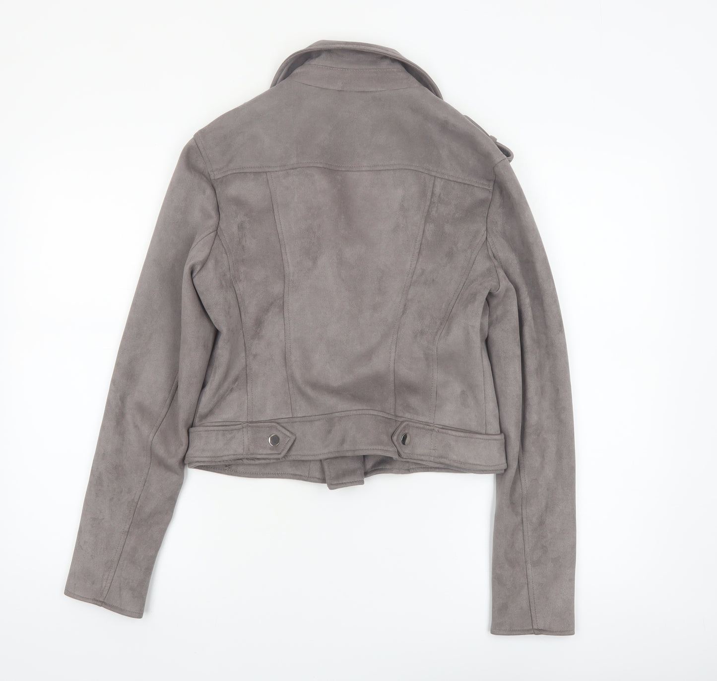 River Island Women's Grey Suede Biker Jacket Size 10 Slim Fit
