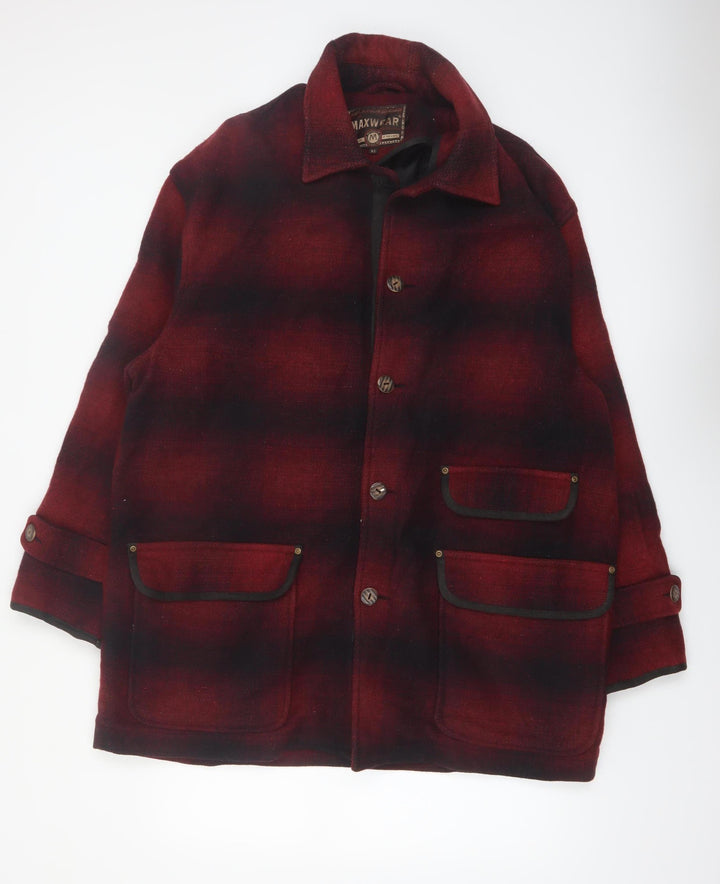 Maxwear Men's Red Wool-Blend Check Jacket XL Classic Outdoor