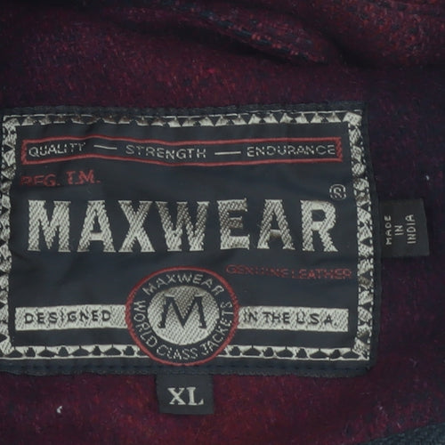 Maxwear Men's Red Wool-Blend Check Jacket XL Classic Outdoor
