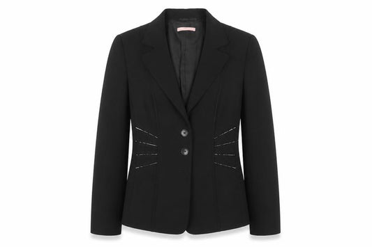 Front view of Basler Women's Black, size 12, Tailored Two-Button Blazer Jacket