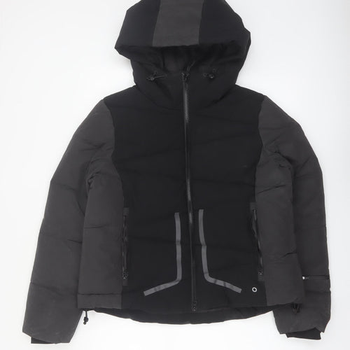 Marks and Spencer Womens Black Puffer Jacket Size 12 Hooded Winter Coat