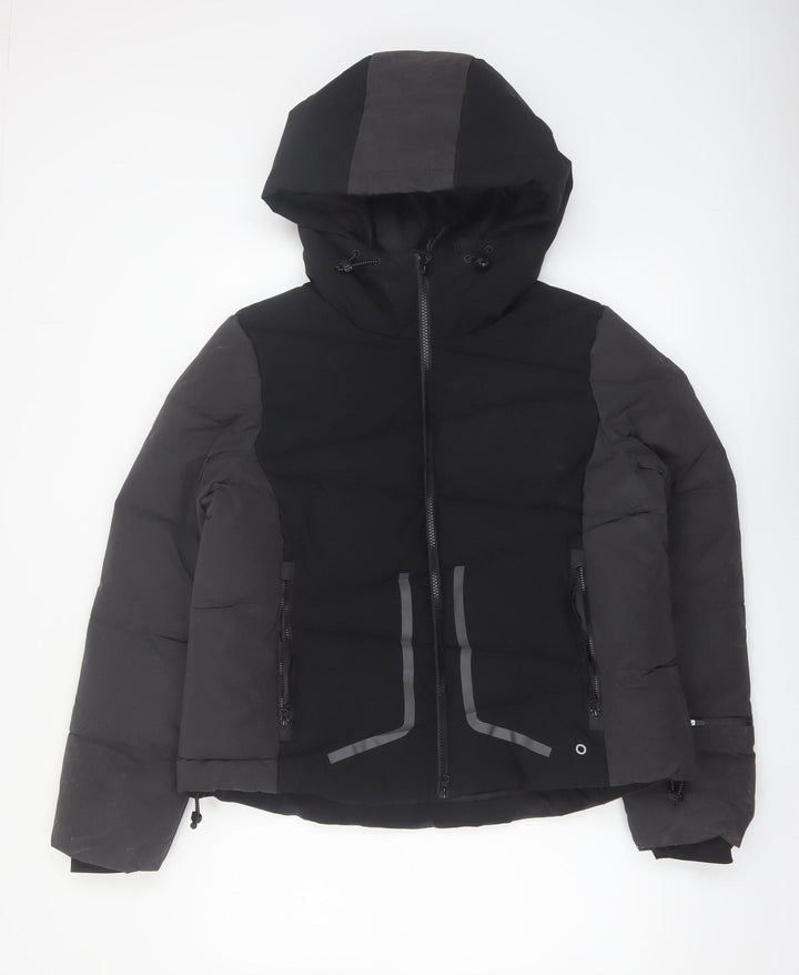 Marks and Spencer Womens Black Puffer Jacket Size 12 Hooded Winter Coat