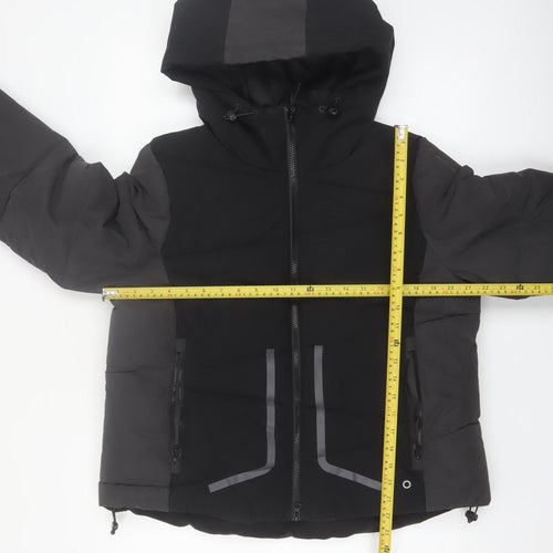 Marks and Spencer Womens Black Puffer Jacket Size 12 Hooded Winter Coat