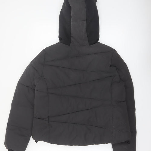 Marks and Spencer Womens Black Puffer Jacket Size 12 Hooded Winter Coat
