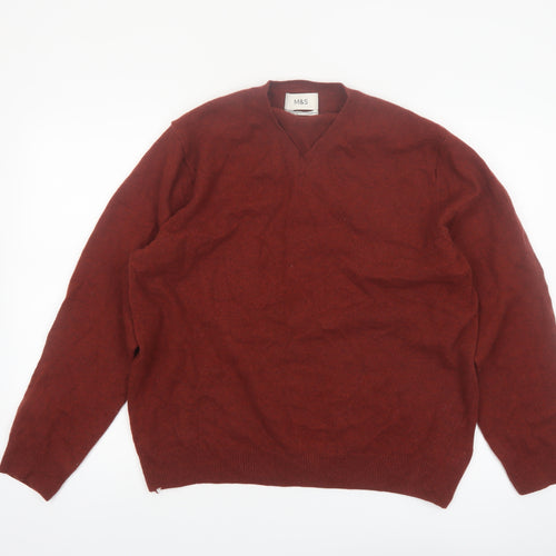 Marks and Spencer Men’s Brown XL Lambswool V-Neck Jumper