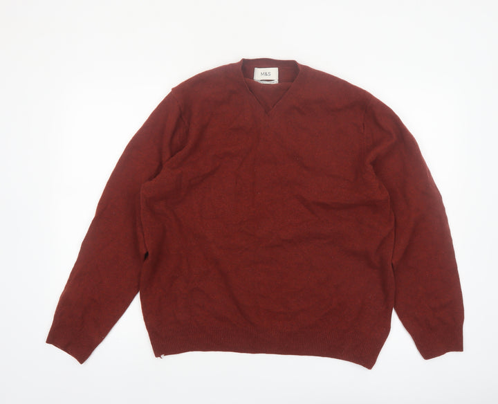 Marks and Spencer Men’s Brown XL Lambswool V-Neck Jumper