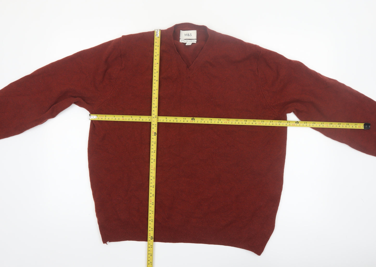 Marks and Spencer Men’s Brown XL Lambswool V-Neck Jumper