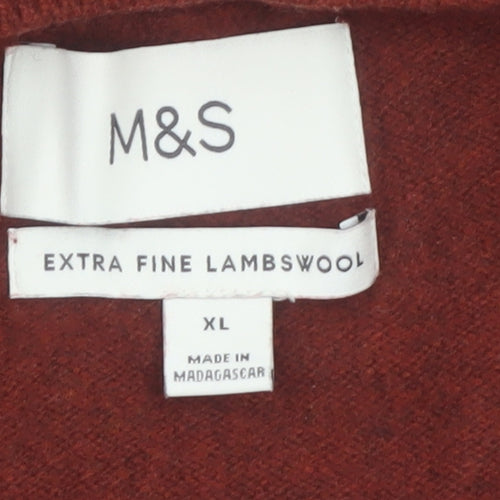 Marks and Spencer Men’s Brown XL Lambswool V-Neck Jumper